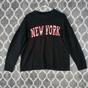 Just Pollys Sweater Women Small Black NYC New York Spellout